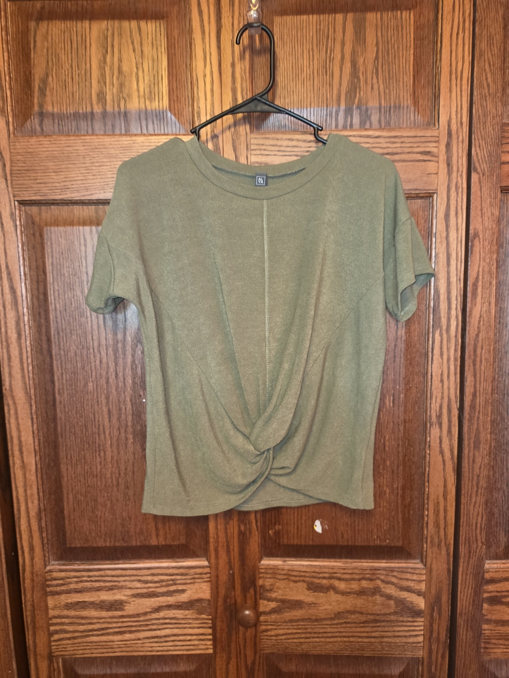Alya Olive Twist-Front Short Sleeve Tee